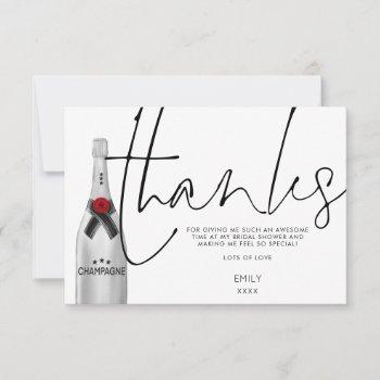 champagne bottle stylish script bridal shower thank you card