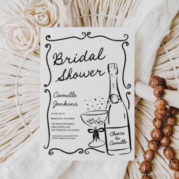 champagne bridal shower hand drawn invitation