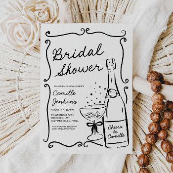 champagne bridal shower hand drawn invitation