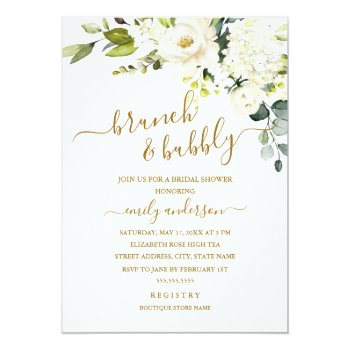 Champagne Floral Brunch And Bubbly Bridal Shower Invitation Front View