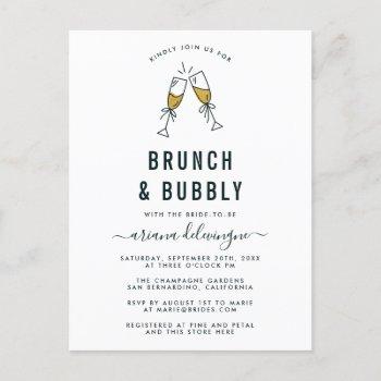 champagne flutes brunch and bubbly bridal shower invitation postcard