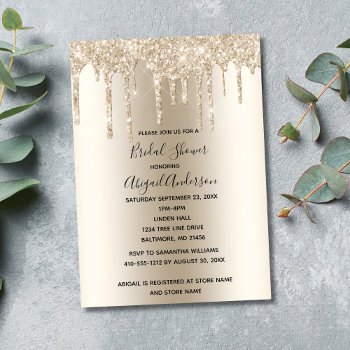 champagne glitter drip bridal shower glam trendy invitation