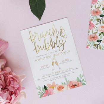 champagne heart gold brunch & bubbly bridal shower invitation