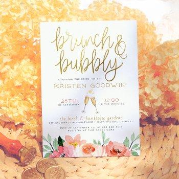 champagne heart gold brunch & bubbly bridal shower invitation