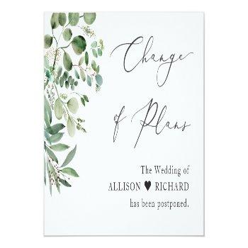 Change Of Plans Script Simple Elegant Eucalyptus Postcard Front View