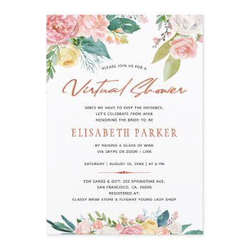 change plans bridal pink floral virtual shower invitation