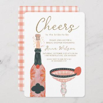 cheers bridal shower wine glass pink invitation