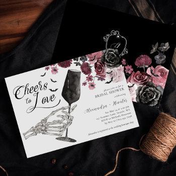 Cheers To Love Skeleton Hand Floral Gothic Bridal Invitation Front View