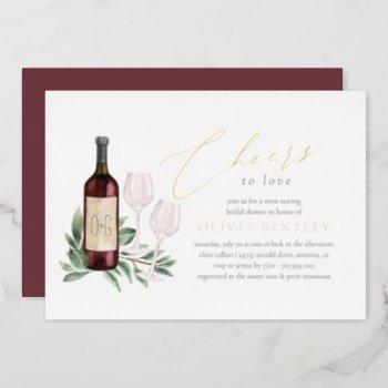 cheers to love wine tasting bridal shower foil invitation