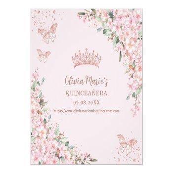 Cherry Blossoms Rose Gold Quinceanera Qr Code Enclosure Card Front View