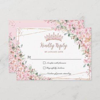 cherry blossoms rose gold sweet 16 quinceañera xv rsvp card