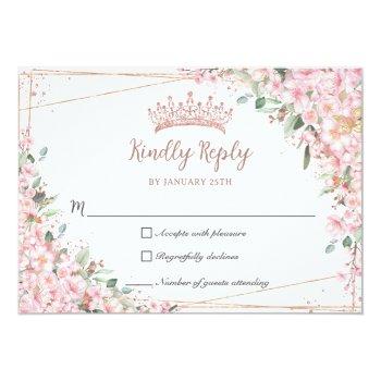 Cherry Blossoms Rose Gold Sweet 16 Quinceañera Xv Rsvp Card Front View