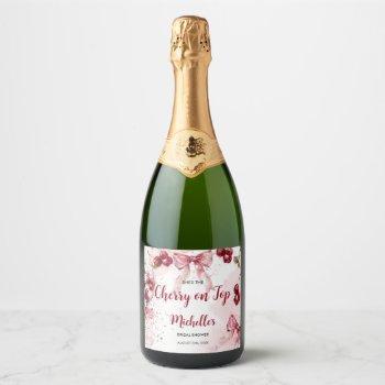 cherry on top bow cocktail summer bridal shower sparkling wine label