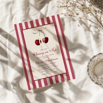 cherry on top striped bridal shower invitation