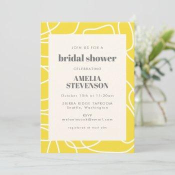 chic abstract modern line art yellow bridal shower invitation