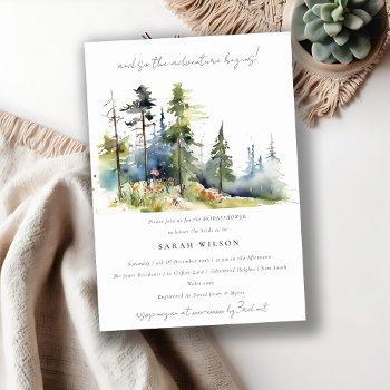 chic adventure begin pine forest bridal shower invitation