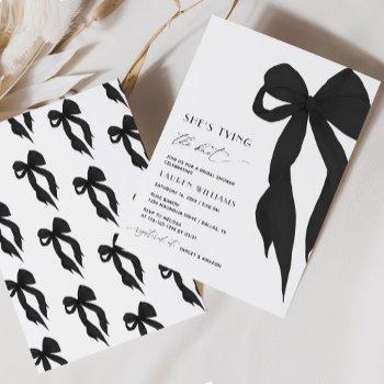 chic black bow she's tying the knot bridal shower invitation