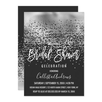 chic black silver confetti ombre bridal shower invitation