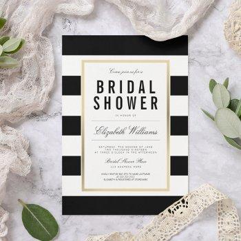 chic black white striped gold bridal shower invite