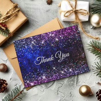 chic blue purple faux glitter  thank you card