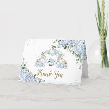 chic blue roses princess carriage bridal shower thank you card