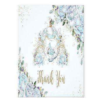 Chic Blue Roses Princess Carriage Bridal Shower Thank You Card Front View