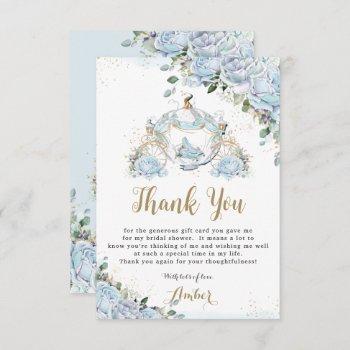 chic blue roses princess carriage bridal shower thank you card