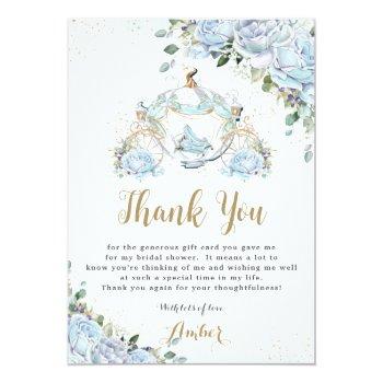 Chic Blue Roses Princess Carriage Bridal Shower Thank You Card Front View