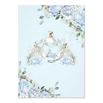 Chic Blue Roses Princess Carriage Bridal Shower Thank You Card Front View