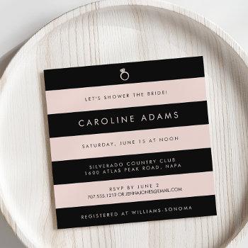 chic blush and black stripe bridal shower invitation