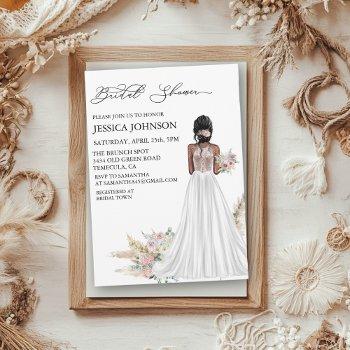 chic boho bridal shower wedding dress  invitation