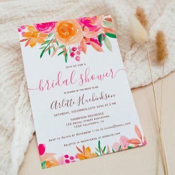 chic bold fall floral watercolor bridal shower invitation