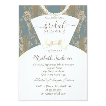 Chic Bride Dress Damask Bridal Shower  Invitation Front View