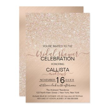 chic champagne gold glitter metallic bridal shower invitation