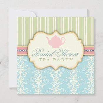chic damask & stripe bridal shower tea invitation