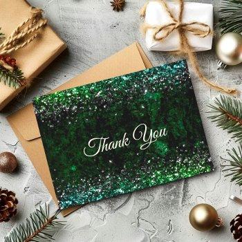 chic elegant green marble art faux glitter  thank you card