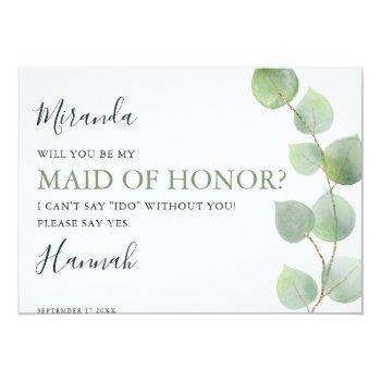 Chic Eucalyptus Will You Be My Maid Of Honor? Front View