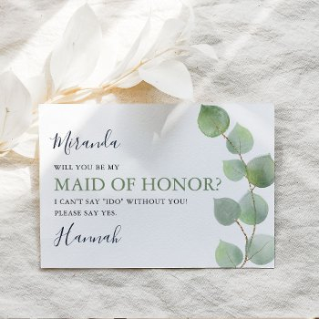 Chic Eucalyptus Will You Be My Maid Of Honor? Cards Front View