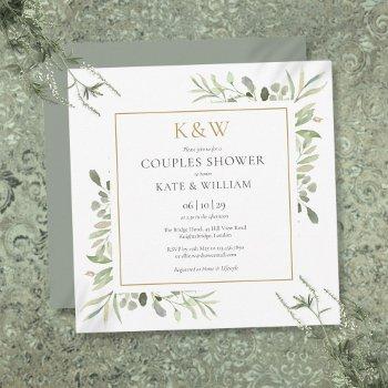 chic gold monogram greenery couples shower square invitation