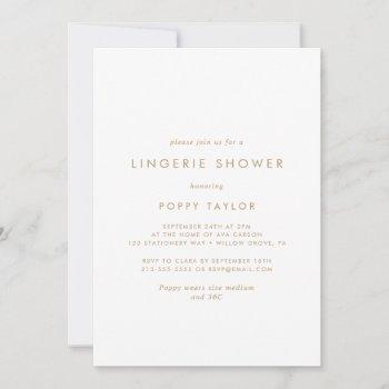 chic gold typography lingerie shower invitation