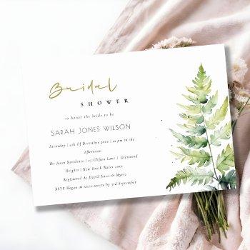 chic green watercolor fern foliage bridal shower invitation