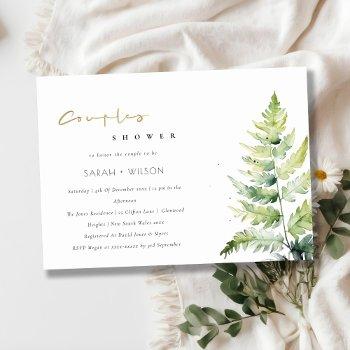 chic green watercolor fern foliage couples shower invitation