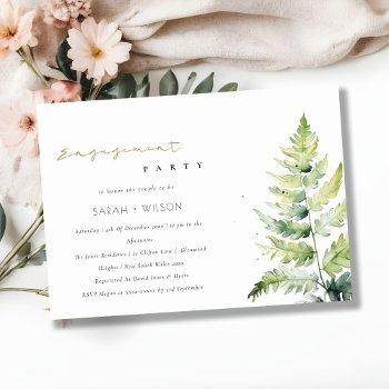 chic green watercolor fern foliage engagement invitation