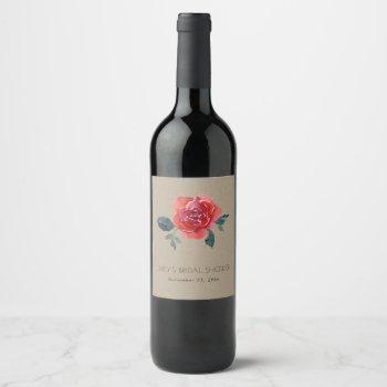 chic kraft red green rose floral bridal shower wine label