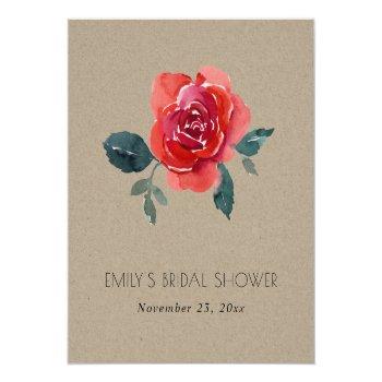 Chic Kraft Red Green Rose Floral Bridal Shower Wine Label Front View