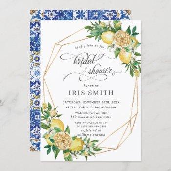 chic lemon floral greenery geometric bridal shower invitation