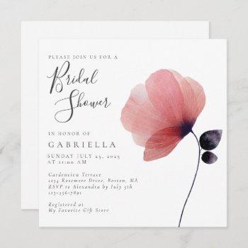 chic minimalist watercolor poppy bridal shower invitation
