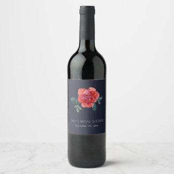 chic navy red green rose floral bridal shower wine label