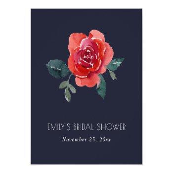 Chic Navy Red Green Rose Floral Bridal Shower Wine Label Front View