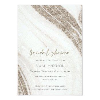 Chic Pale Gold Marble Agate Bridal Shower Invite Front View